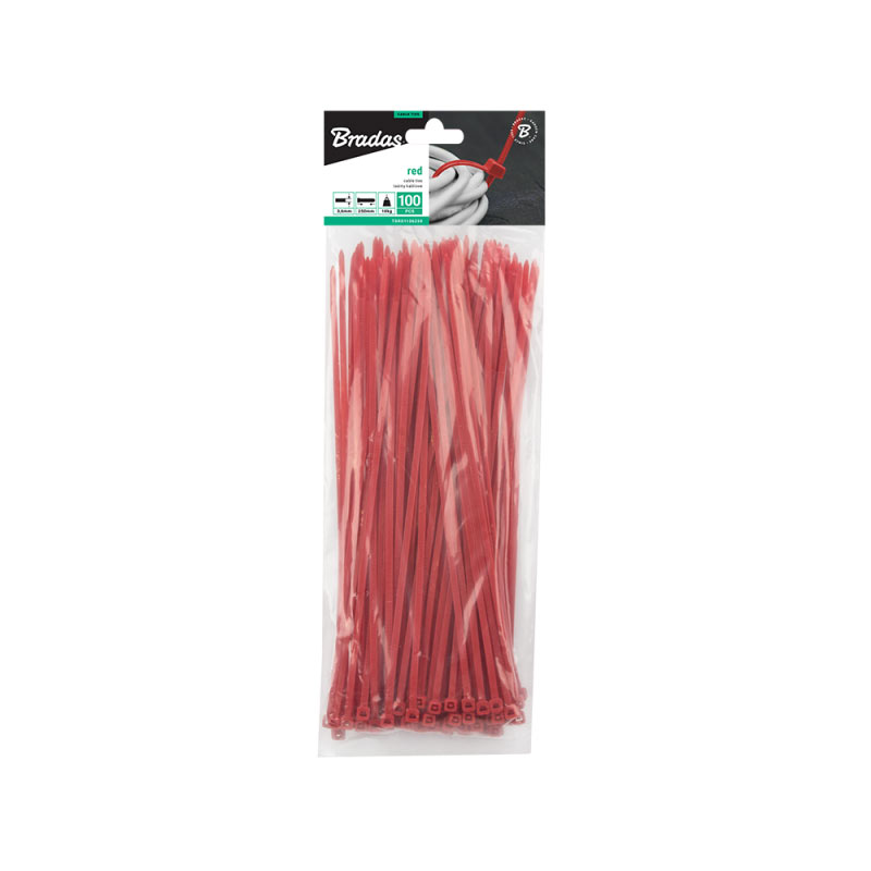 Стяжки кабельні пластикові 3,6x250мм, 100 шт. RED, TSRD1136250