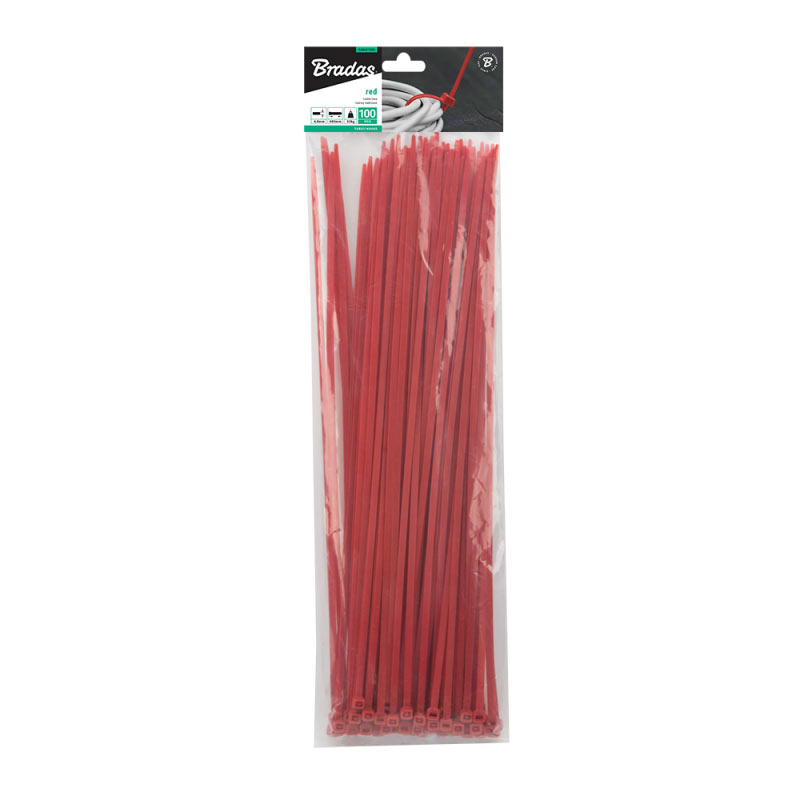 Стяжки кабельні пластикові 4,8x200мм, 100 шт. RED, TSRD1148200