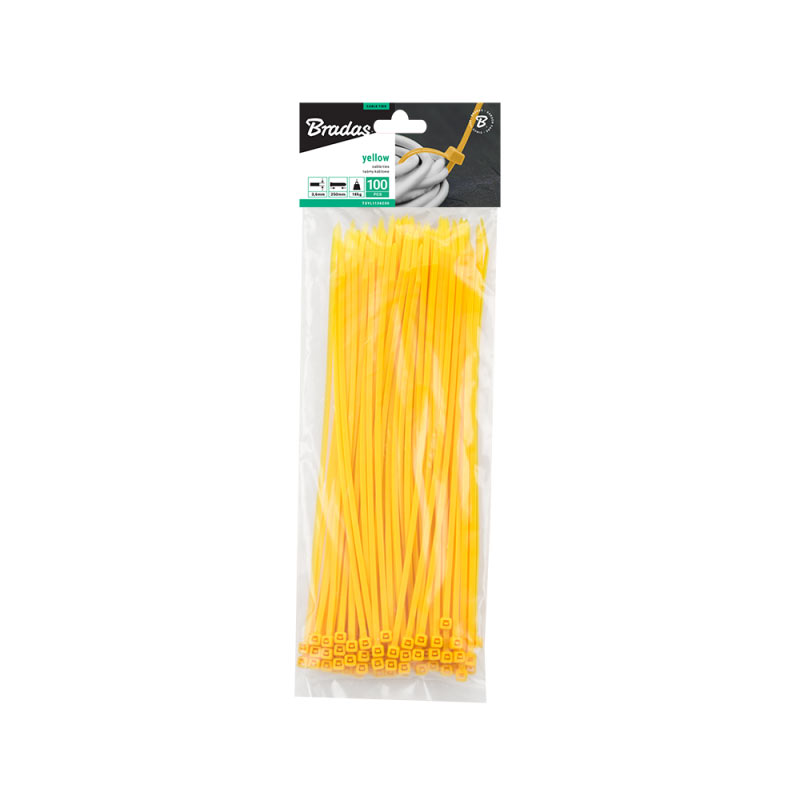 Стяжки кабельні пластикові 3,6x250мм, 100 шт. YELLOW, TSYL1136250